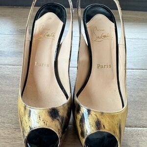 Christian Louboutin Women's Black and Tan Peep-Toe Shoes